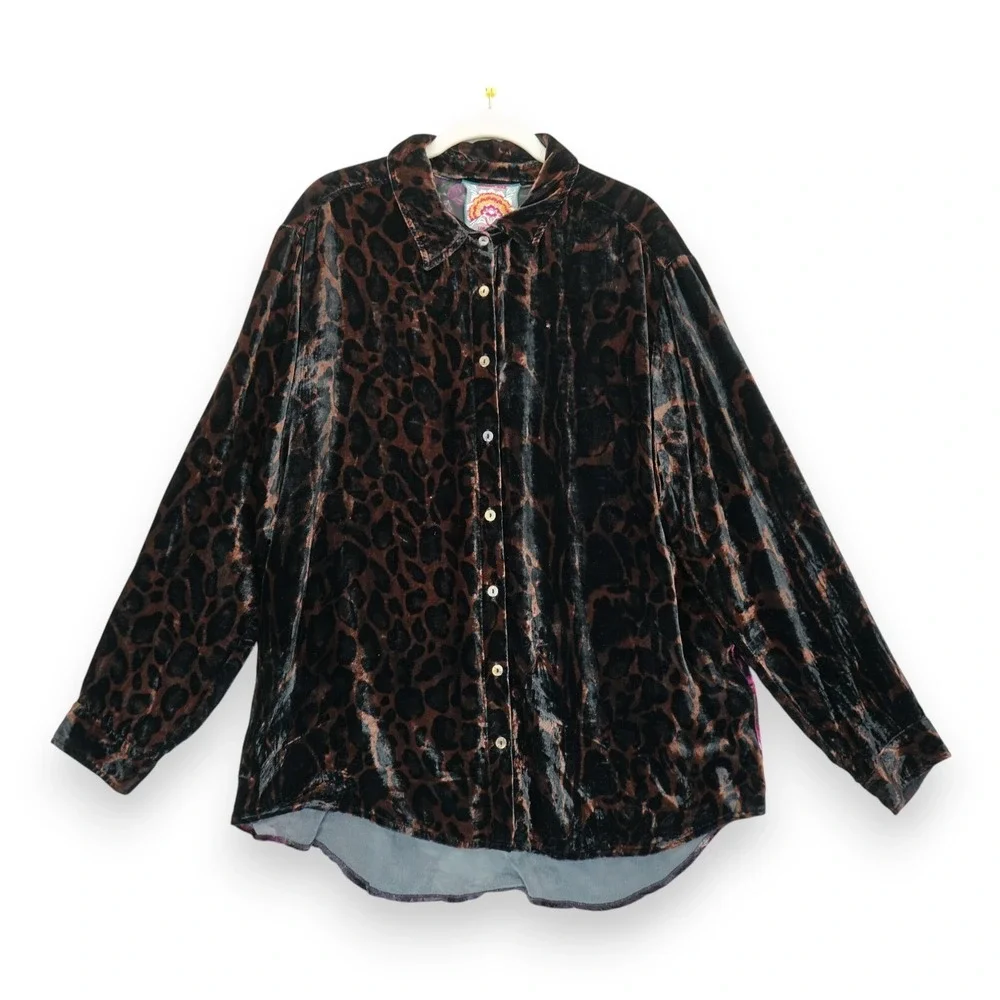 Johnny Was Torine Velvet Oversized‎ Button-Front Short Women's Large Floral - Picture 2 of 6